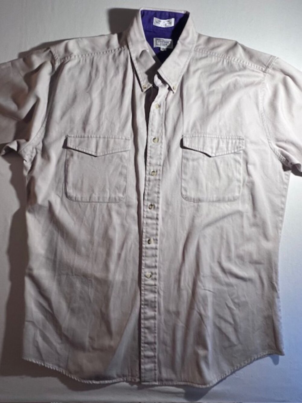 CHAPEL‎ HILL COTTON CLUB beige button up shirt 100% cotton short sleeve Mens XL